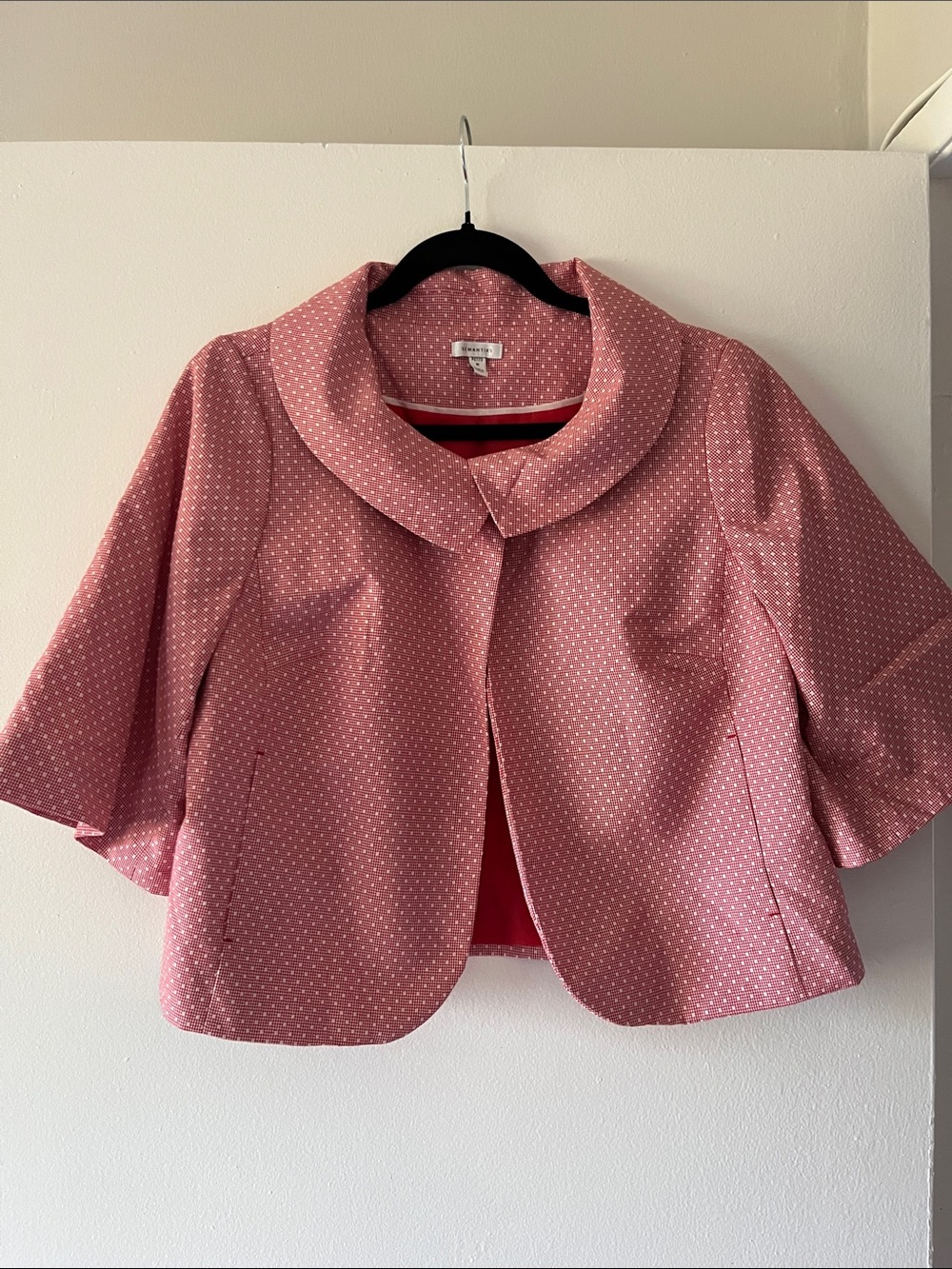 Semantiks Pink Polka Dot Cropped Jacket with Rounded Collar